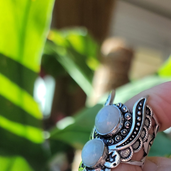 Gorgeous Angel Wing Moonstone Goddess Ring - Picture 12 of 13